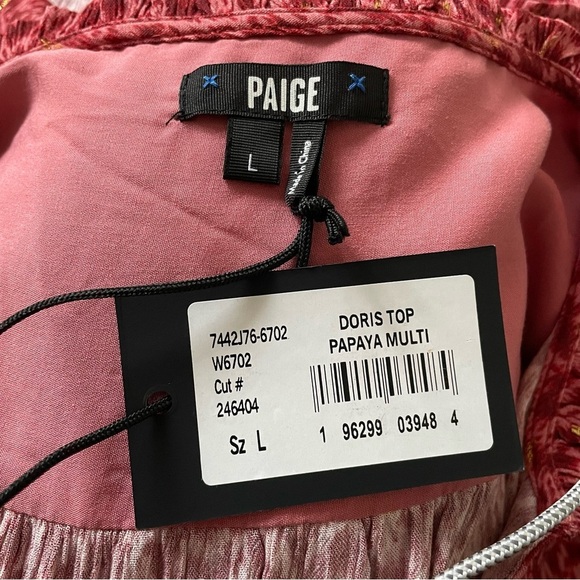 PAIGE Doris V-Neck Red Papaya Multi Gold Long Sleeve Button Down Blouse NWT Sz L - Picture 10 of 12